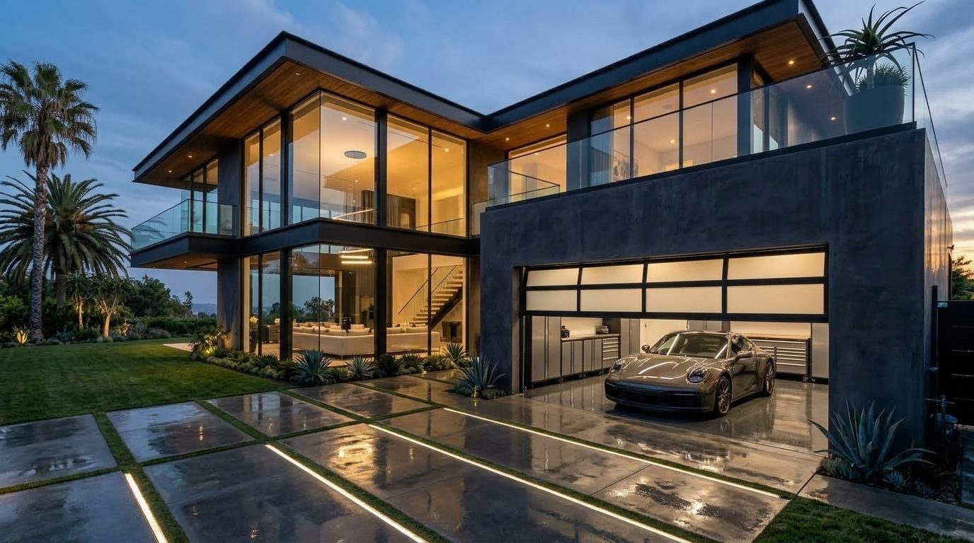 Perry Garage Door Installations Garage Door Gliding Open Revealing Warm Illuminated Interior